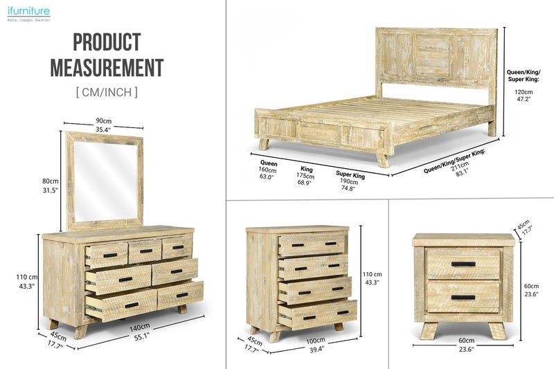 AKAROA Solid Acacia Wood Bedroom Range - 5PC Super King Carousel 2