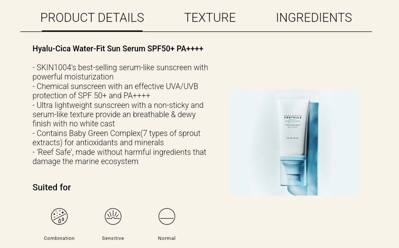 SKIN1004 Hyalu-Cica Water-Fit Sun Serum SPF50+ PA++++ Carousel 2