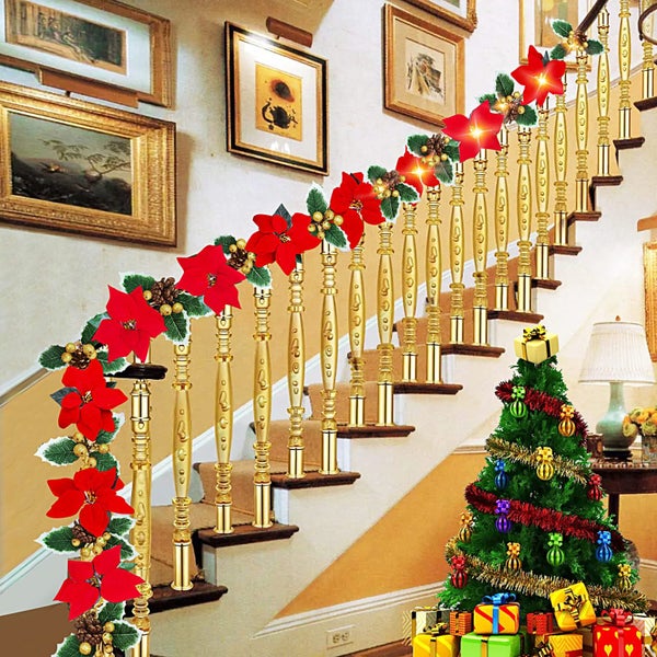 2m 10LED Christmas Garland Artificial Flower String Lights Battery POWER Gold Carousel 1