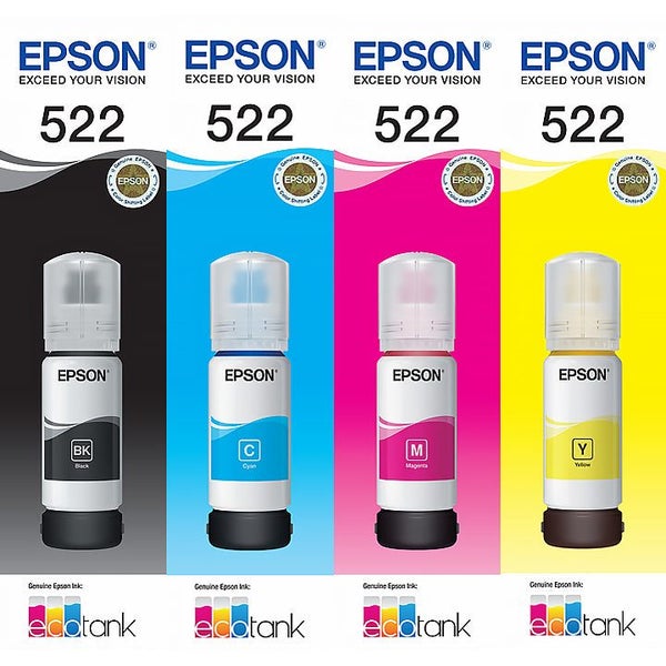 Epson T522 EcoTank 522 Ink Toner Bottle Value Pack Black Cyan Magenta Yellow ... Carousel 1