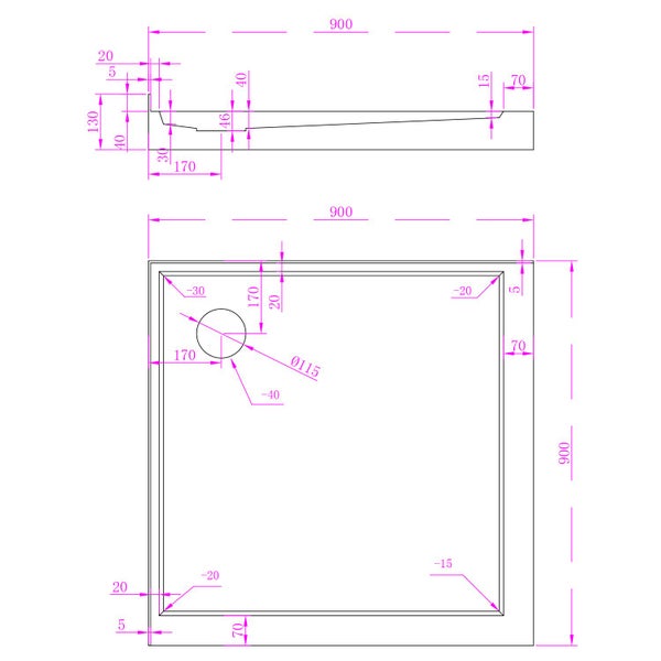 900mm Square Shower Tray Corner Waste Carousel 2