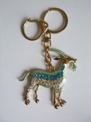 Goat With Coloured Diamantes Metal Key Ring/ Clip *NEW* Carousel 1