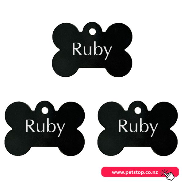 Pet Name Tag - "Ruby" - Small Black Bone 3pk Carousel 1