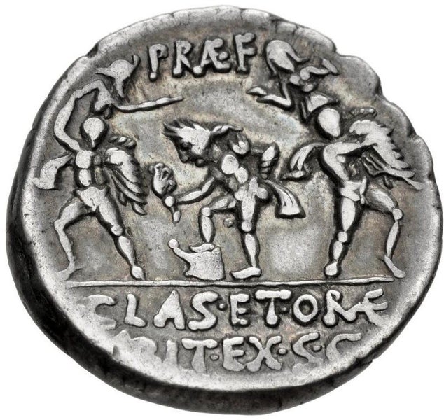 The Pompeians Sextus Pompey AR Silver Denarius 37 - 36 BC. RSC 17 Carousel 2