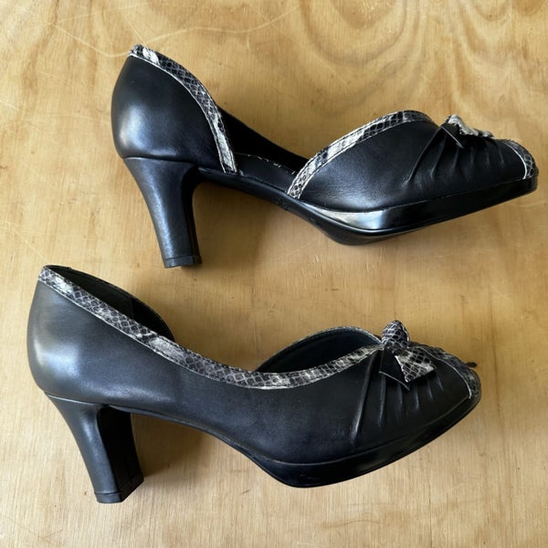 Kumfs Black/Snakeskin Rockabilly Peep Toe Heels Size 38 Carousel 2