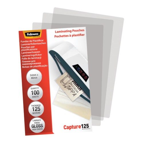Fellowes Laminating Pouches 54x86mm 125 Micron Pack 100 Carousel 1