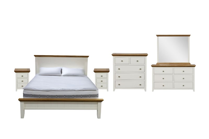 NOTTINGHAM Solid Oak Wood Bed Frame (White) - 4PC Super King Carousel 1