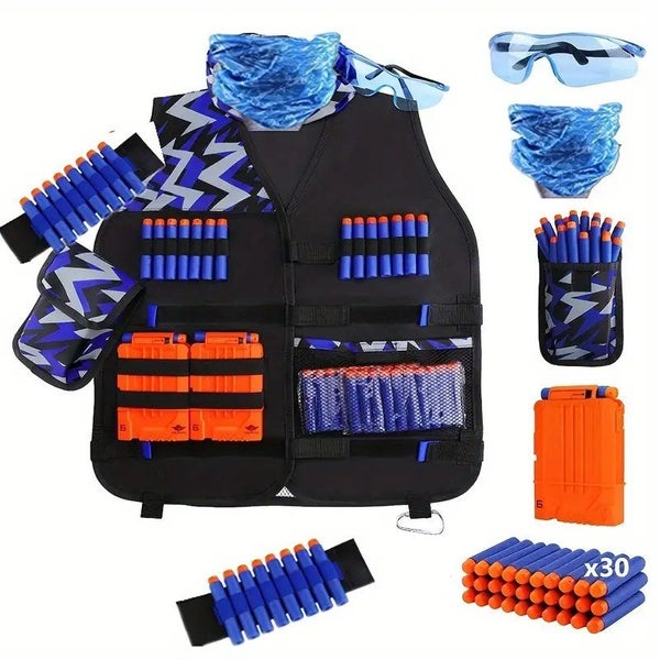 Kids Tactical Vest Suit Kit – Compatible with N-Strike Elite Series Carousel 7