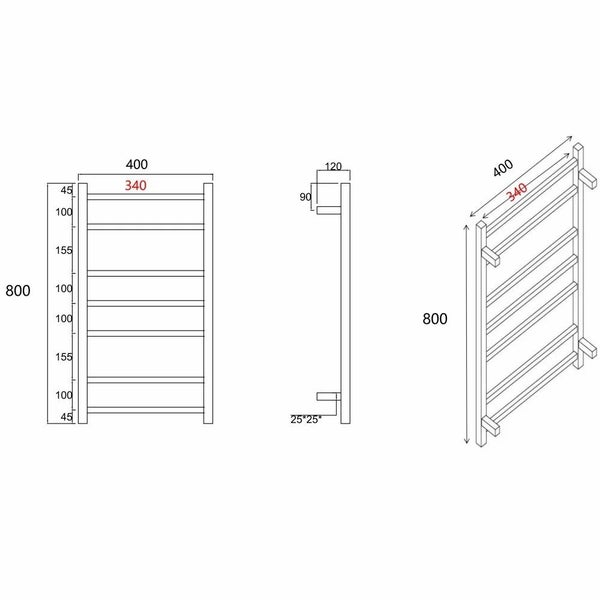 Heated Towel Rail 7 Bars 800x400x120mm Carousel 11