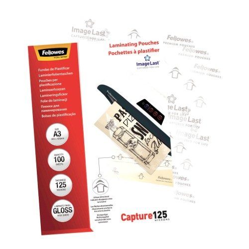 Fellowes Laminating Pouches A3 Gloss 125 Micron Pack 100 Carousel 1