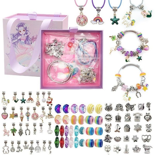 DIY Bracelet Jewelry Girl Kids Making Accessories Kit with Beads Pendant Char... Carousel 2