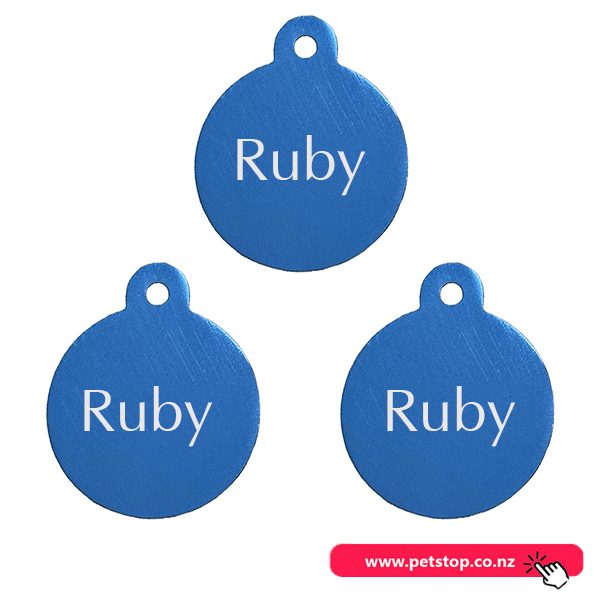 Pet Name Tag - "Ruby" - Small Blue Circle 3pk Carousel 1