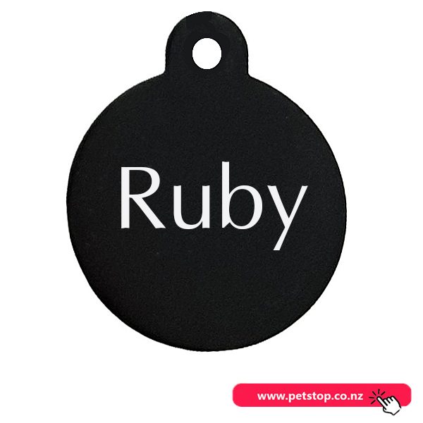 Pet Name Tag - "Ruby" - Large Black Circle 1pk Carousel 1