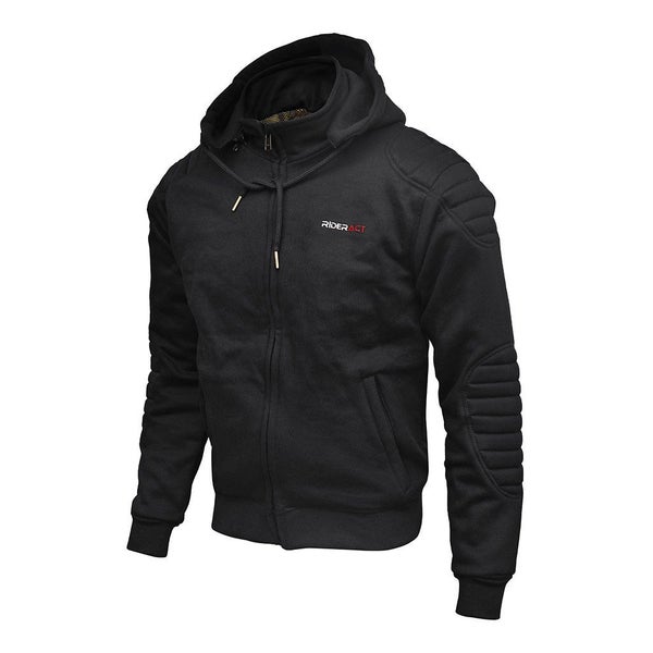 RIDERACT Motorcycle Reinforced Riding Hoody Black With Armored Fiber For Men Carousel 1