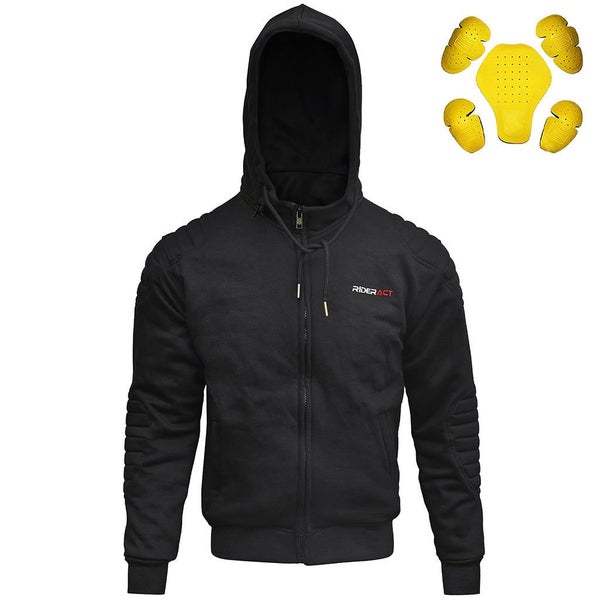 RIDERACT Motorcycle Reinforced Riding Hoody Black With Armored Fiber For Men Carousel 2