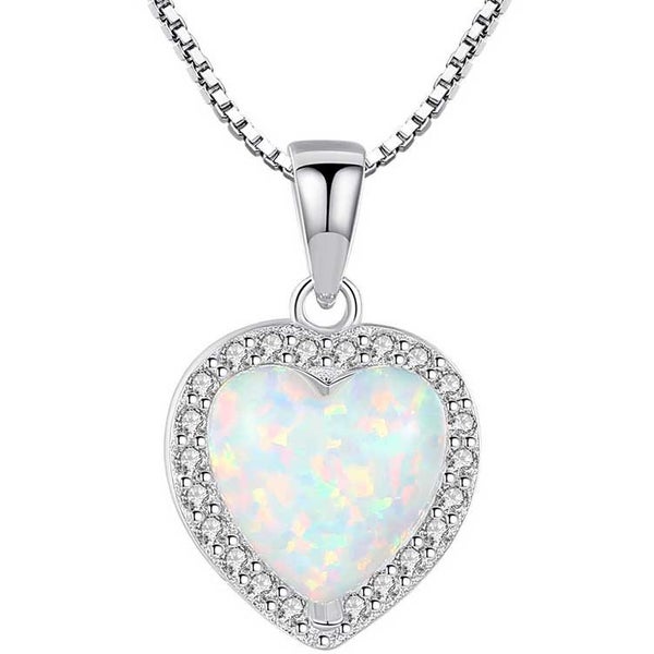 925 Sterling Silver Crystal Opal Necklace "Camilla" (White) Carousel 1