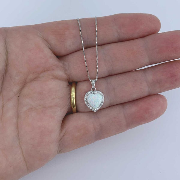925 Sterling Silver Crystal Opal Necklace "Camilla" (White) Carousel 2