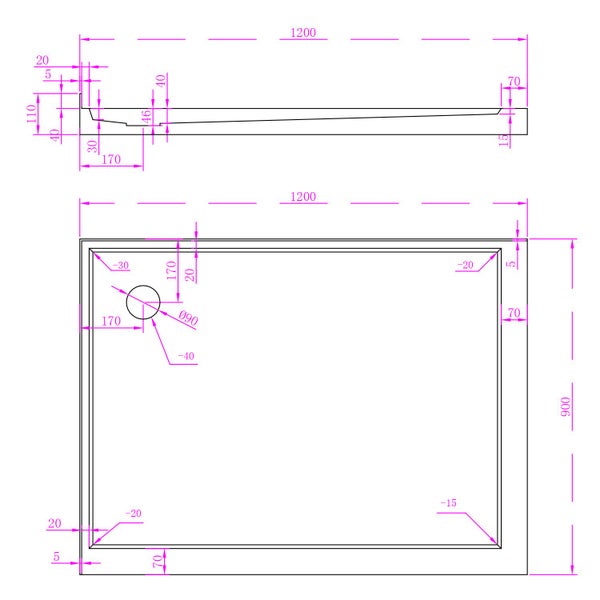 1200mm Rectangle Shower Tray Corner Waste - LHS Carousel 2