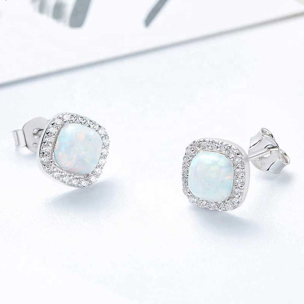 925 Sterling Silver Crystal Opal Earrings "Charisse" (White) Carousel 2