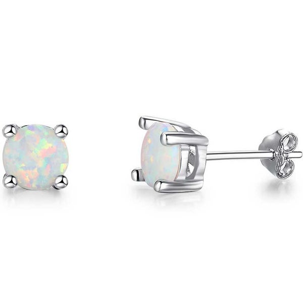 925 Sterling Silver Opal Stud Earrings "Lurelle" (White) Carousel 1