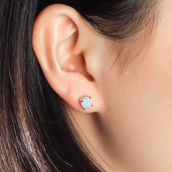 925 Sterling Silver Opal Stud Earrings "Lurelle" (White) Carousel 2