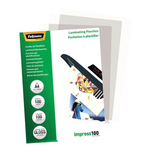 Fellowes Laminating Pouches A4 Gloss 100 Micron Pack 100 Carousel 1