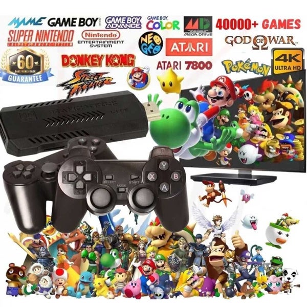 40000+ 4K HDMI 128GB Retro Game Stick Console 2X Wireless Controller Games Carousel 2