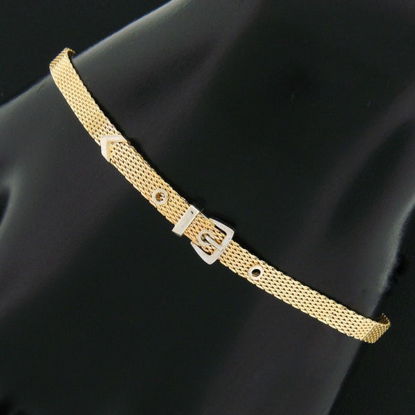 Vintage 14k Two Tone Gold Mesh Link Chain with Buckle Detail Bracelet Carousel 1