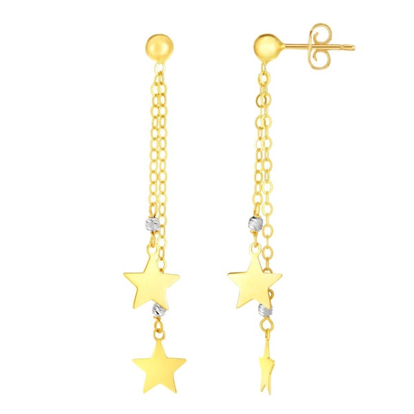 14K Yellow And White Gold Hanging Stars Drop Earrings Carousel 1