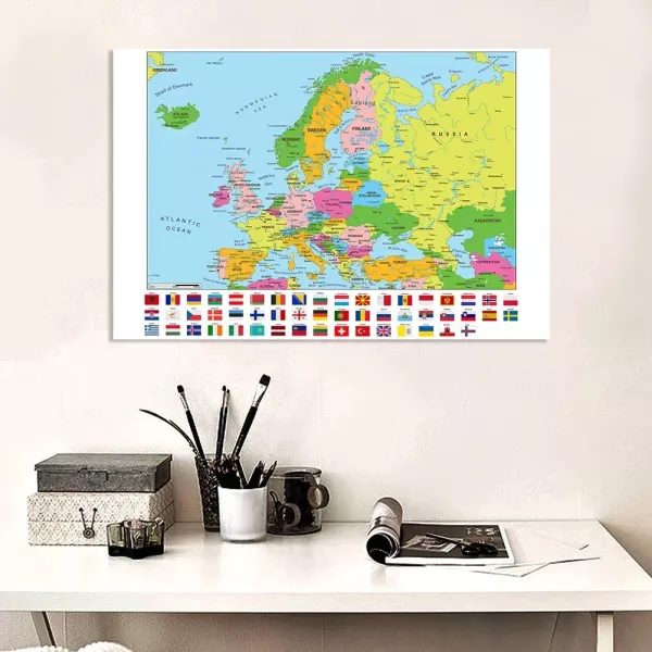 150*100cm The Europe Political Map With Country Flags Non-woven Canvas Painting Carousel 1