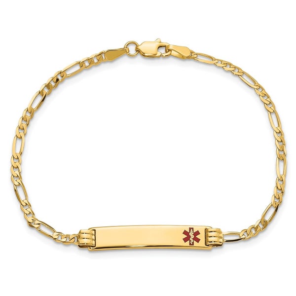 14K Yellow Gold Medical Red Enamel Figaro ID Bracelet Carousel 1