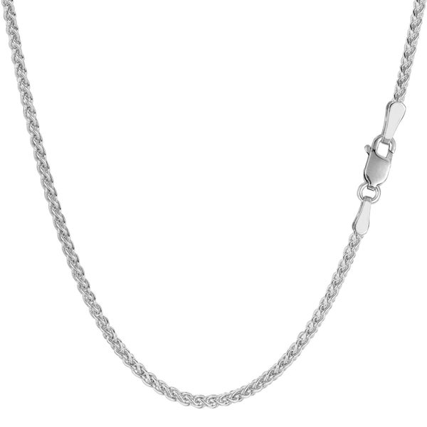 14k White Gold Round Wheat Chain Necklace, 2.1mm Carousel 1