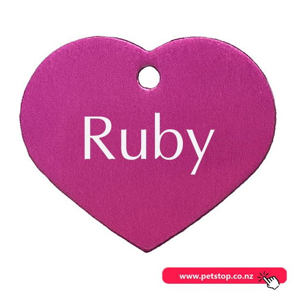 Pet Name Tag - "Ruby" - Large Pink Heart 1pk Carousel 1