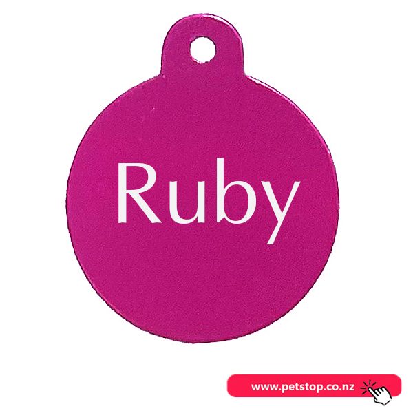 Pet Name Tag - "Ruby" - Large Pink Circle 1pk Carousel 1