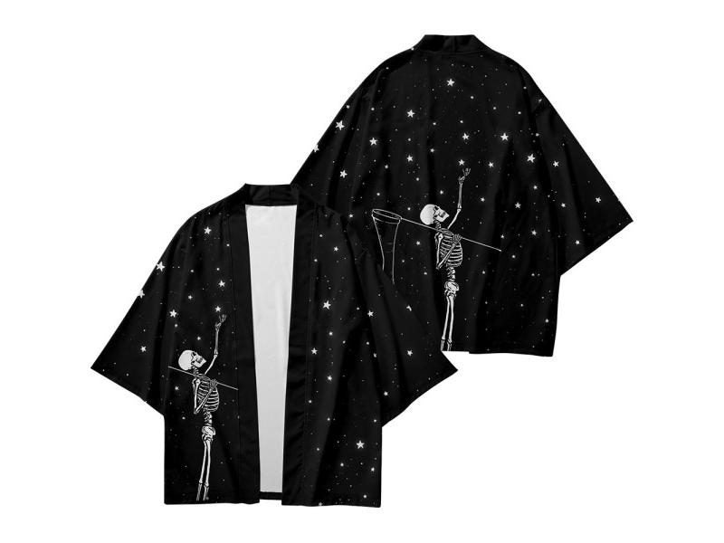 17 Style Harajuku Japanese Fashion Kimono White Black Men And Women Cardigan Carousel 1
