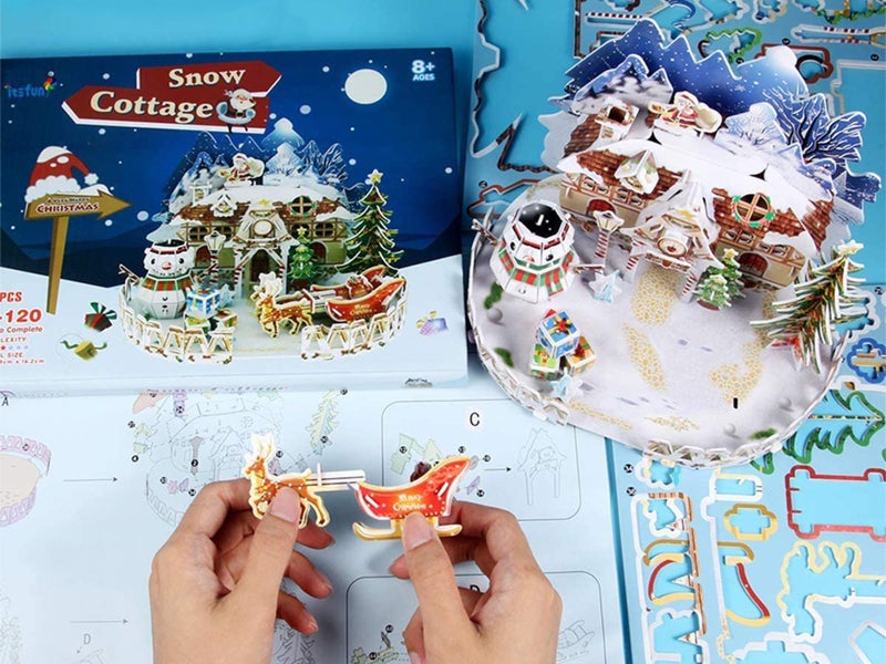 2 X Style 1 Style 2 Kids DIY Christmas Cottage Jigsaw 3D Puzzle Fun Toy Carousel 2