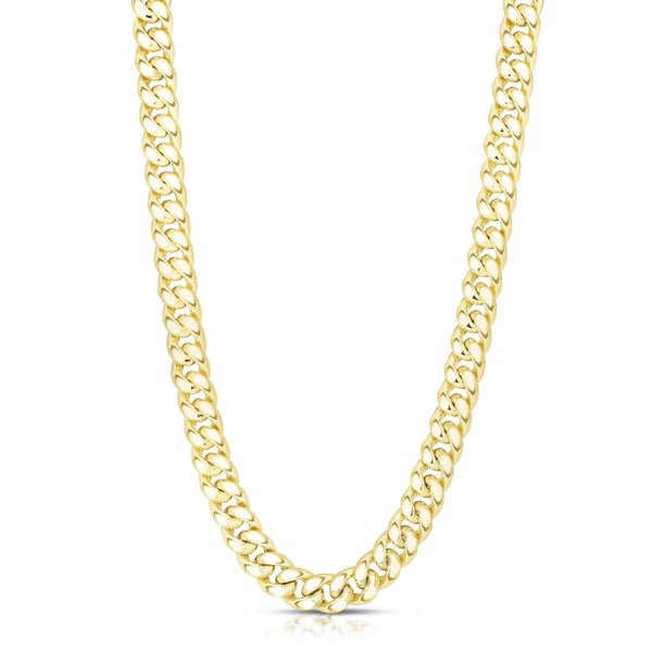 14k Yellow Gold Miami Cuban Link Chain Semi Hollow Necklace, 7mm Carousel 1