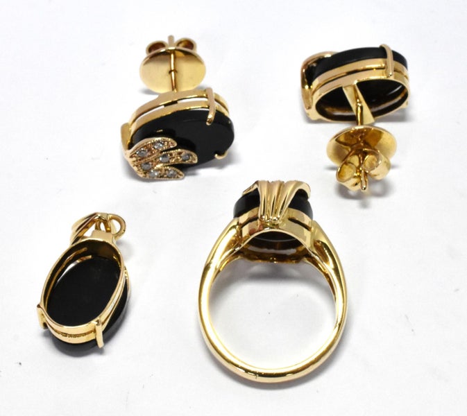 $5,400 14ct Gold, Diamond & Black Glass Ring, Earring & Pendant Set - 169992 Carousel 2