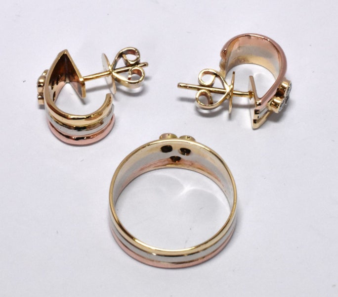 $6,700 14ct Tri-Tone Diamond Dress Ring & Earring Set - 169995 Carousel 2