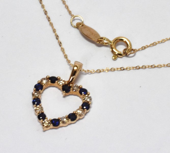 $1,299 10ct Gold Sapphire & Diamond Heart Pendant & Chain - 169996 Carousel 1