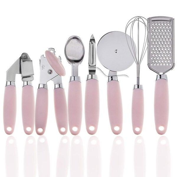 7pcs Stainless Steel Kitchen Tool Set with Can Opener Peeler Pizza Cutter-Pink Carousel 1
