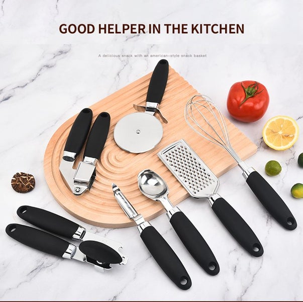 7pcs Stainless Steel Kitchen Tool Set with Can Opener Peeler Pizza Cutter-Pink Carousel 2
