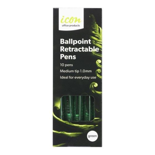Icon Ballpoint Retractable Pens Medium Green Pack 10 Carousel 2