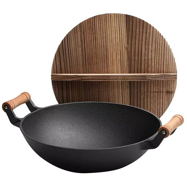 Cast Iron Wok Large With Wooden Handle Promo Snap Deal Carousel 1