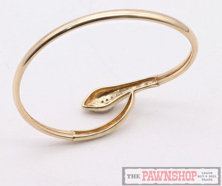 9kt Yellow Gold Snake Serpent Bangle Cuff with Diamonds ~ 7.60g Carousel 6