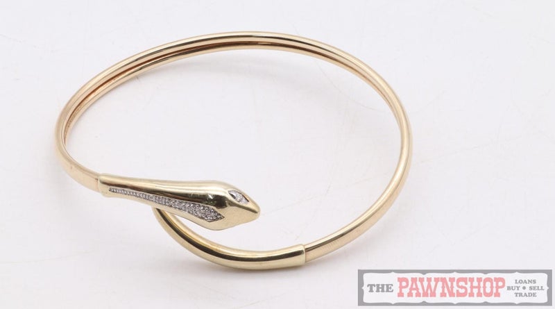 9kt Yellow Gold Snake Serpent Bangle Cuff with Diamonds ~ 7.60g Carousel 2