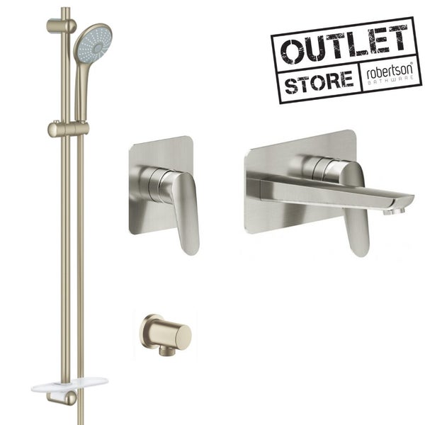 UP CITY WALL MOUNTED BASIN MIXER SHOWER PACKAGE BRUSHED NICKEL Carousel 1
