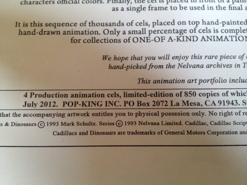 Cadillacs and Dinosaurs 3x Production Cels RARE/M.Schultz Carousel 8