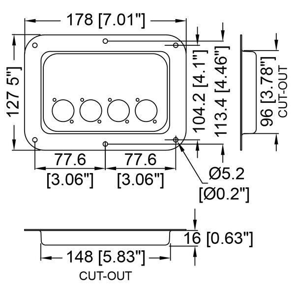 Penn Elcom - D024K - Dish Punched for 4 x D-Series Connectors - Black Carousel 2