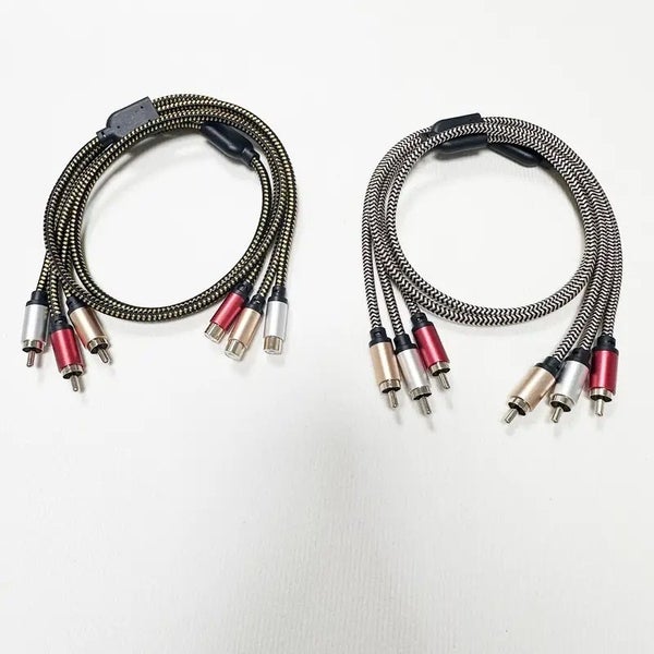 GOLD PLATED HIGH GRADE GOLD COLOURED BRAIDED 3RCA TO 3 RCA AUDIO VIDEO CABLE 2m Carousel 2